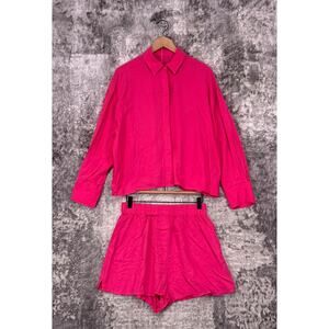 Daily Drills Short Set S / M Womens Pink Linen Blend Oversized Button Top Shorts